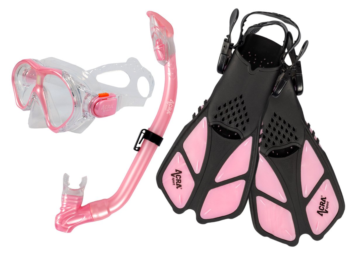 Snorkelling set 3 in 1, CHILD, PINK, includes mask, fins and snorkel