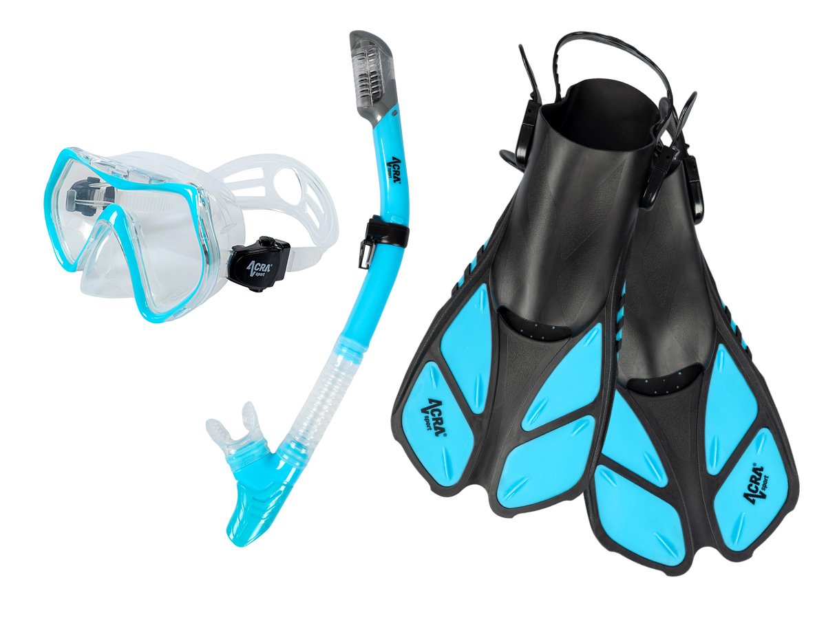 Snorkelling set 3 in 1, LIGHT BLUE, L/XL, fins 42-47