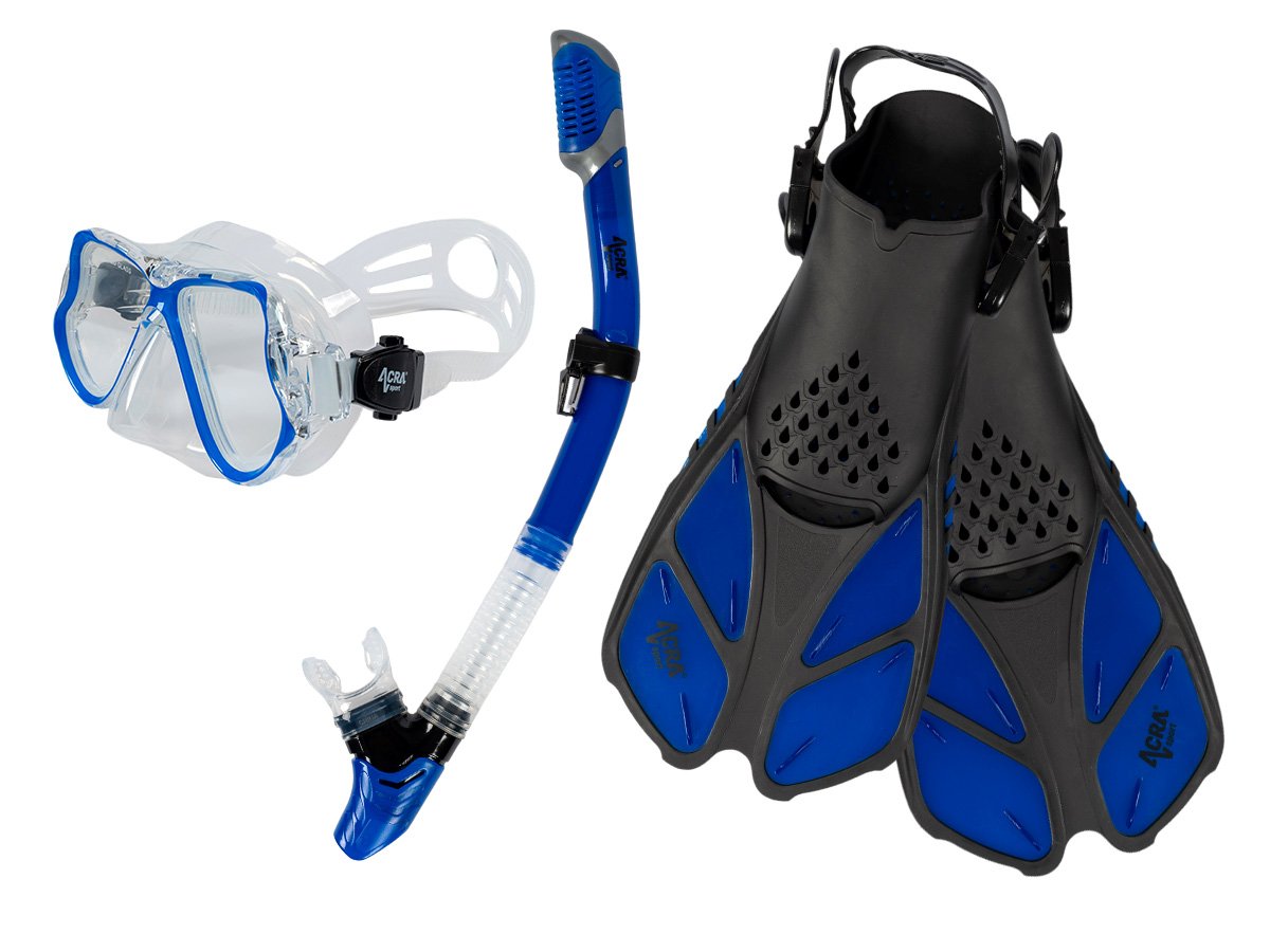 3-in-1 snorkelling set, BLUE/TRANSPARENT, S/M, fins 36-41