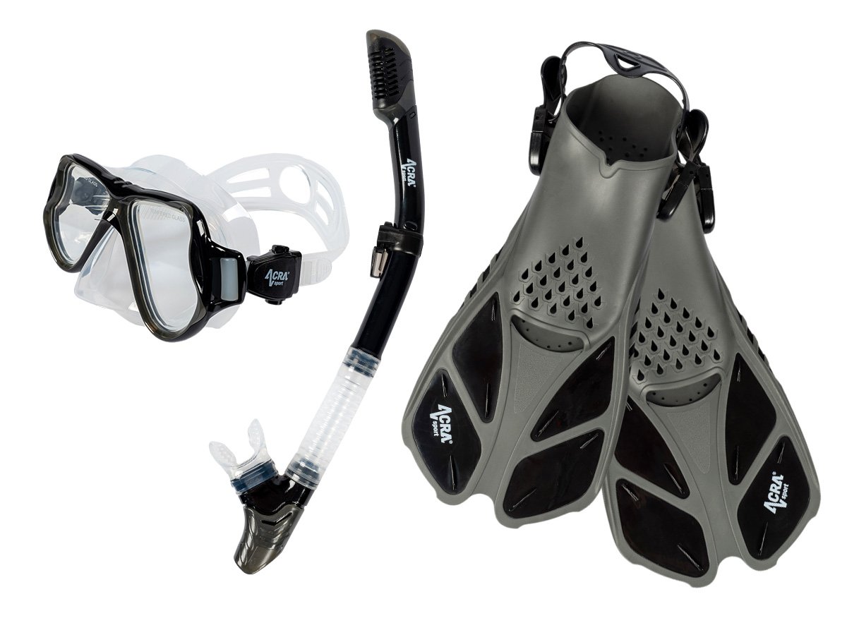 Snorkelling set 3 in 1, BLACK/TRANSPARENT, S/M, fins 36-41
