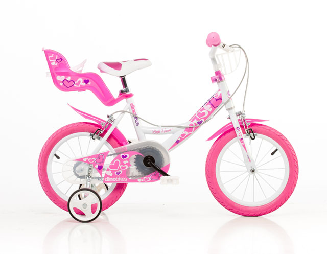 Children's bike Dino 144 white and pink 14"