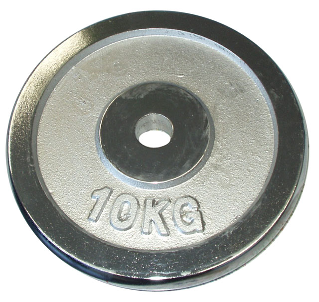 Chrome disc (weight) for dumbbells 10kg - WITH 28 mm diameter axle hole