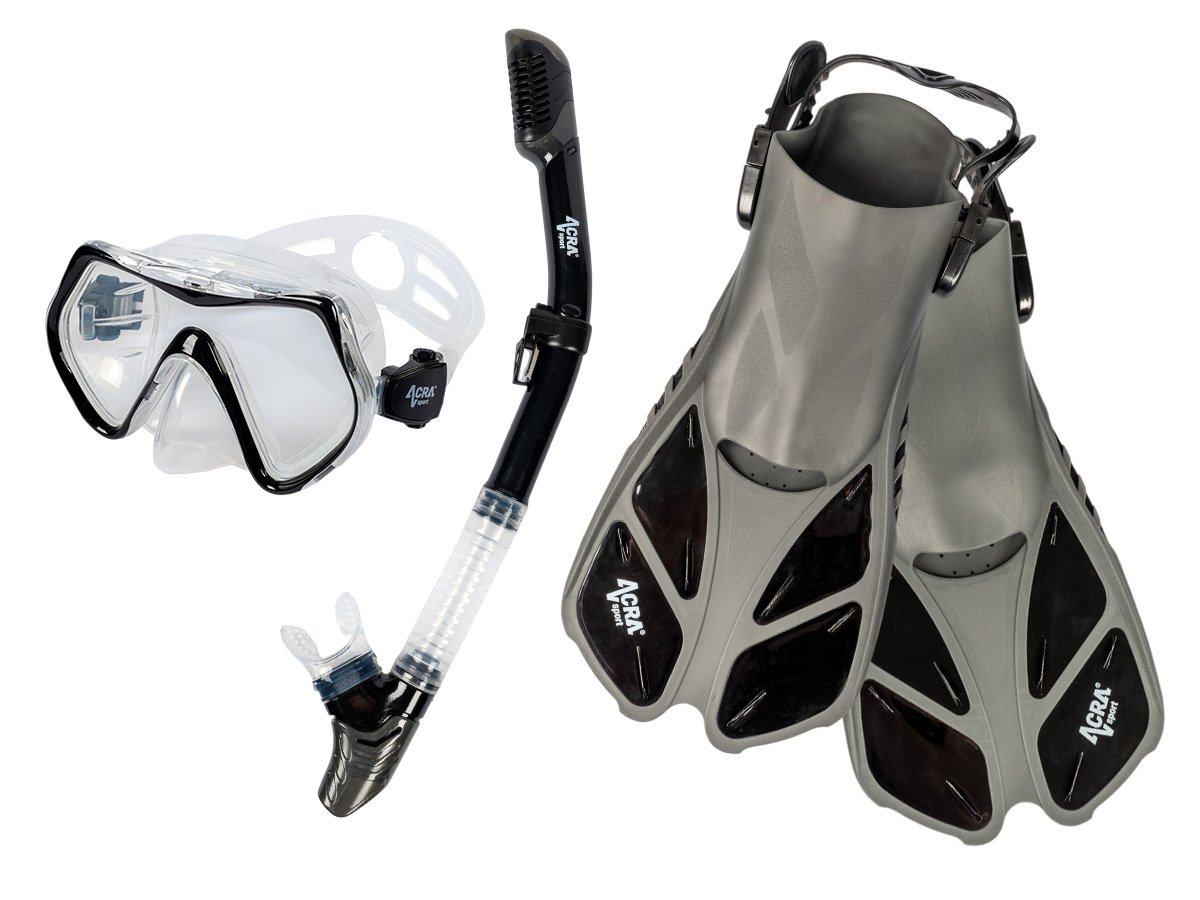 Snorkelling set 3 in 1, BLACK, S/M, fins 36-41