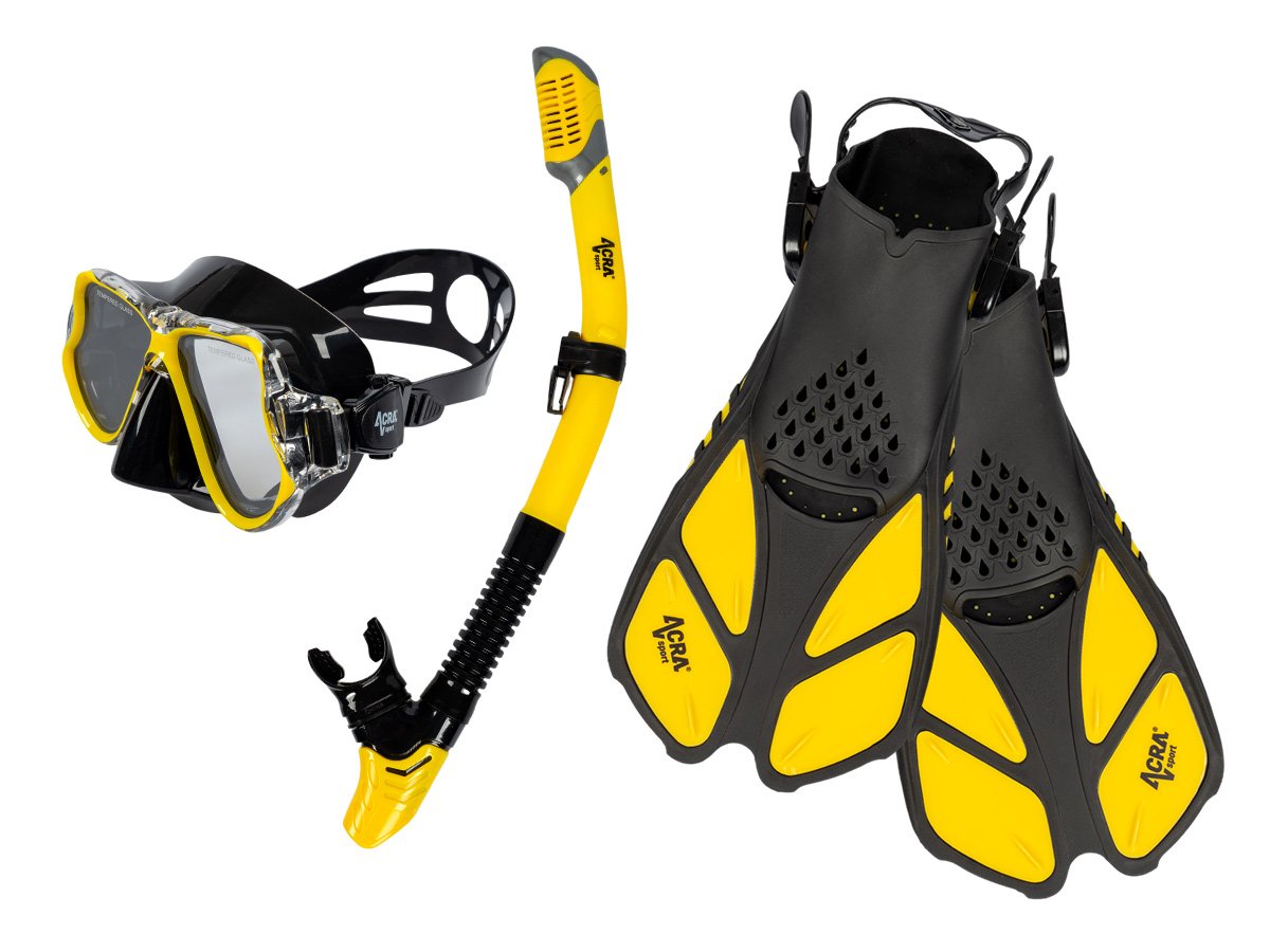Snorkelling set 3 in 1, YELLOW, L/XL, fins 42-47