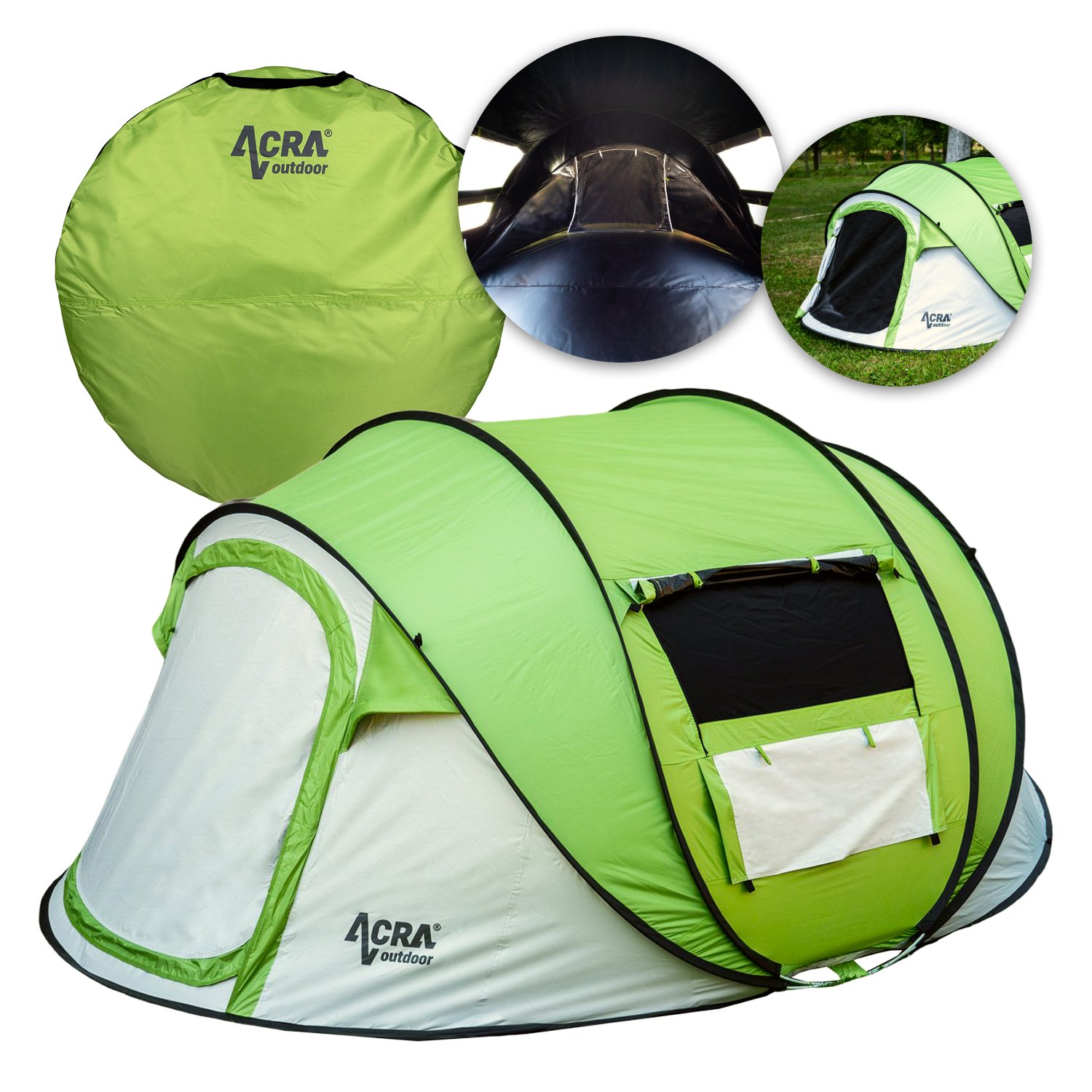 Acra Outdoor ST30 self folding tent for 2-3 persons/2seconds - green with blackout