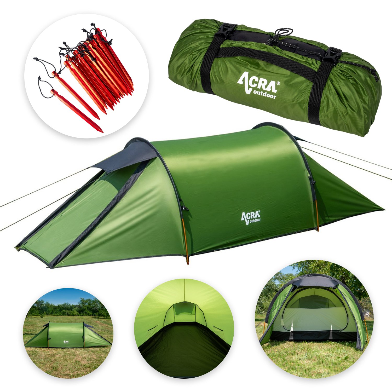 Acra tourist ultralight tent ST32 for 2 persons - green