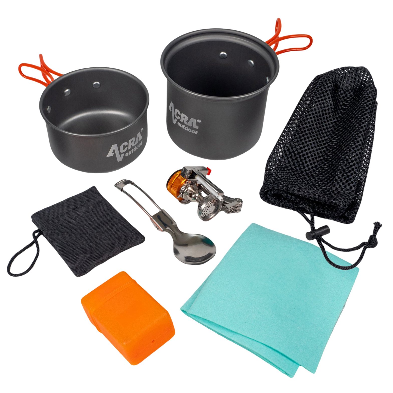 Acra C23 camping cookware set including gas cooker for 1-2 persons