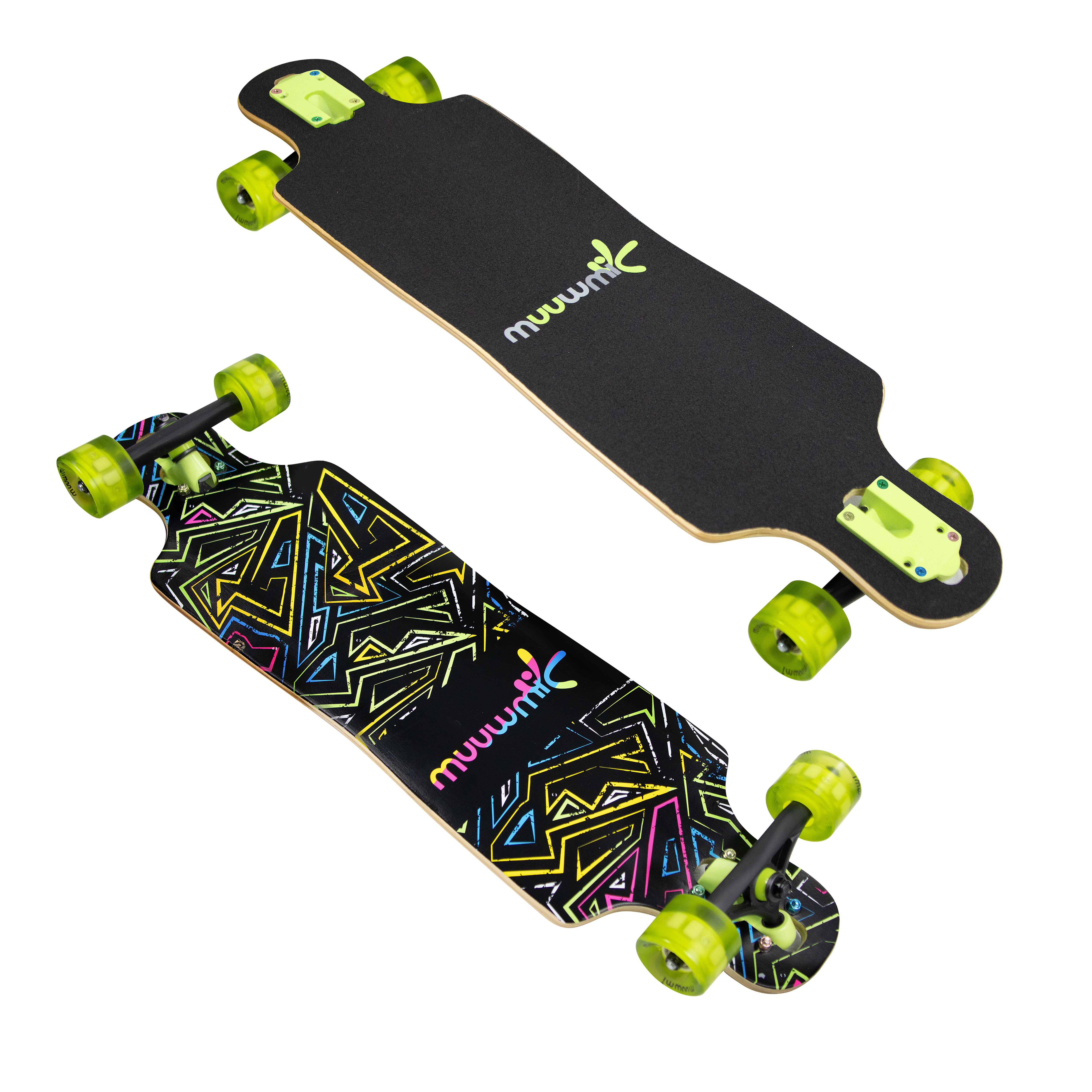 Muuwmi Longboard Compact ABEC 7 NEON with glowing wheels