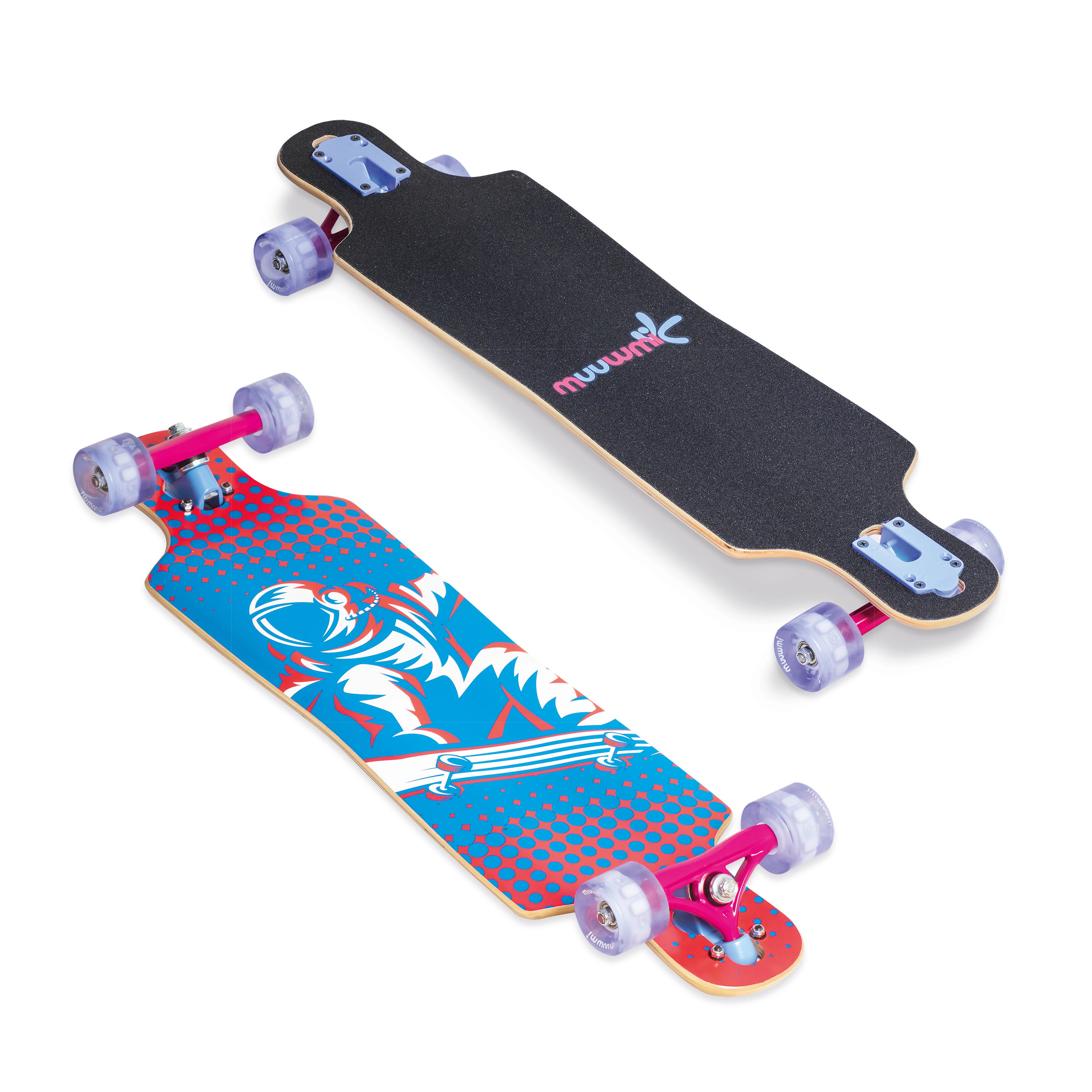 Muuwmi Longboard Compact ABEC 7 SPACE, with glowing wheels