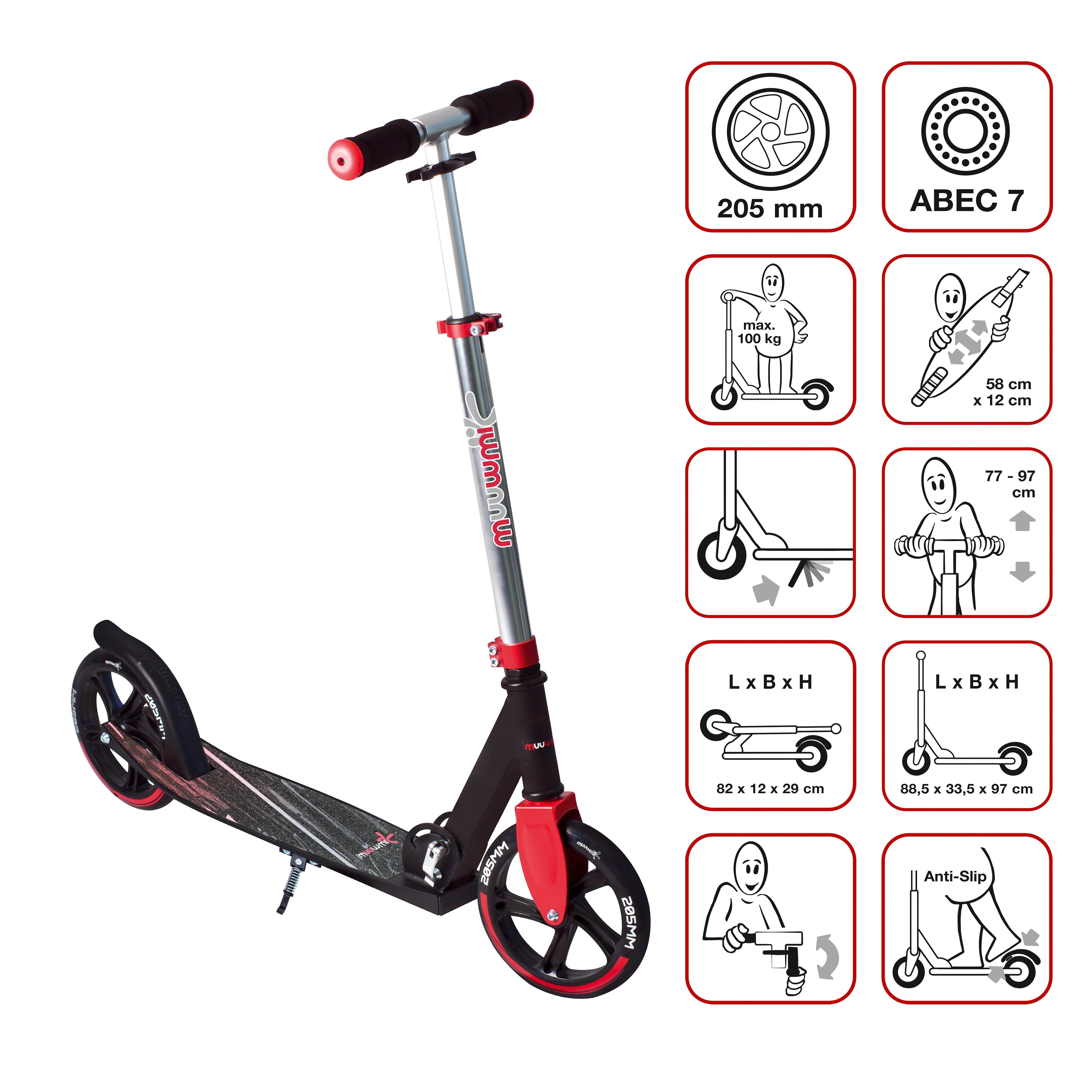 Muuwmi aluminium scooter 205 mm red