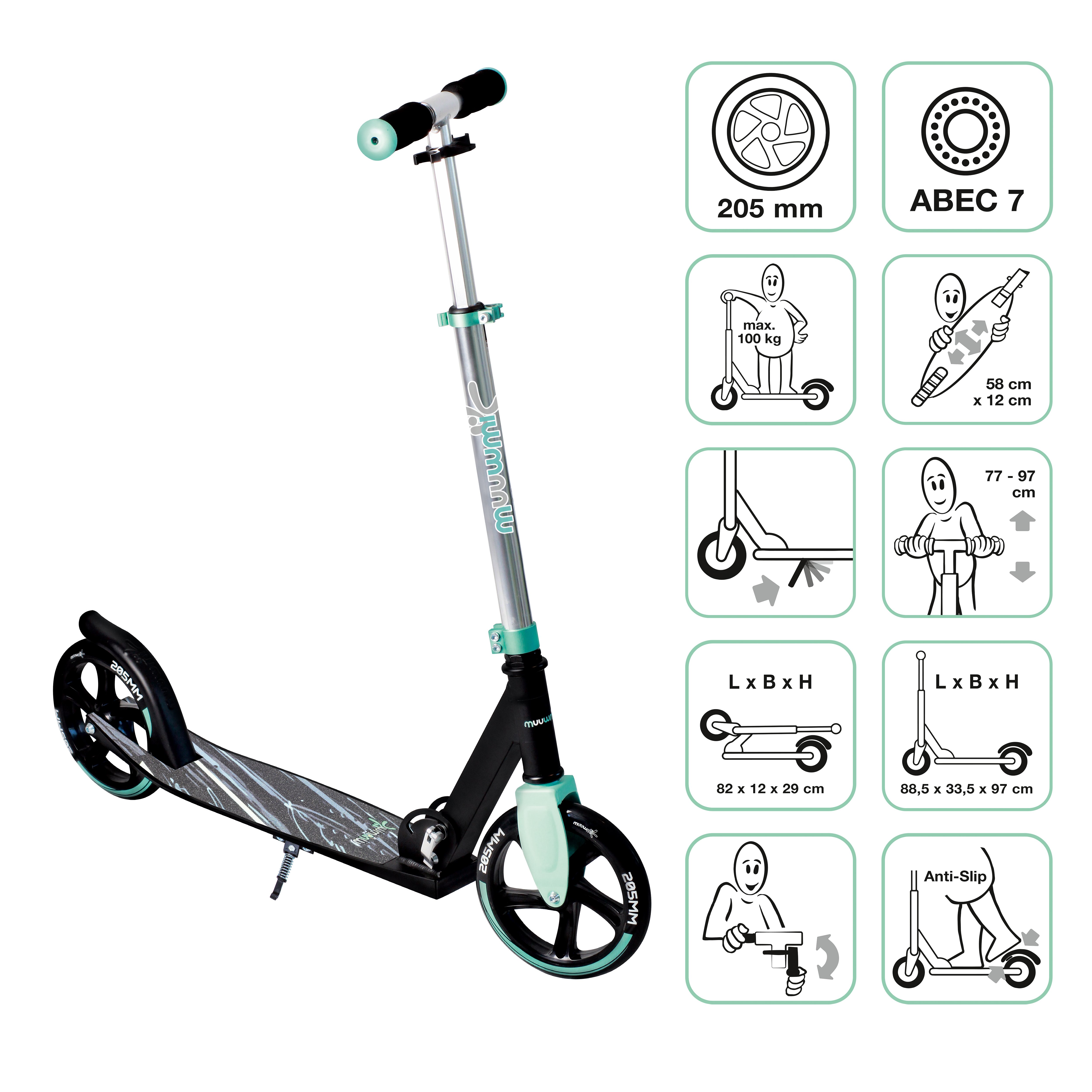 Muuwmi aluminium scooter 205 mm turquoise