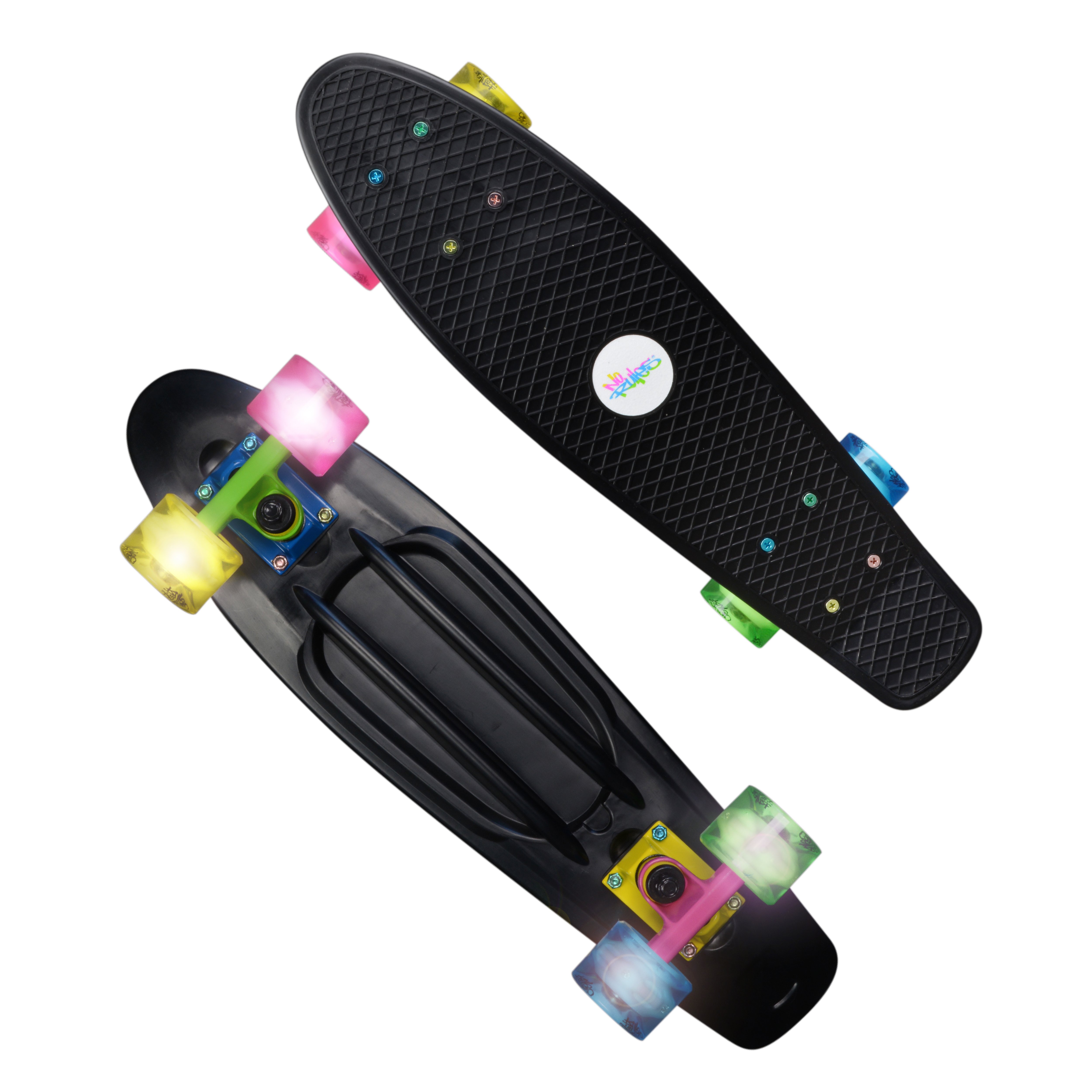 Muuwmi NoRules Skateboard ABEC 5 FUN NEON, with glowing wheels