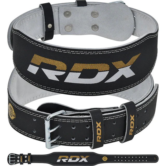 RDX Vzpěračský opasek GYM BELT 4palcový kožený, černo zlatý, S