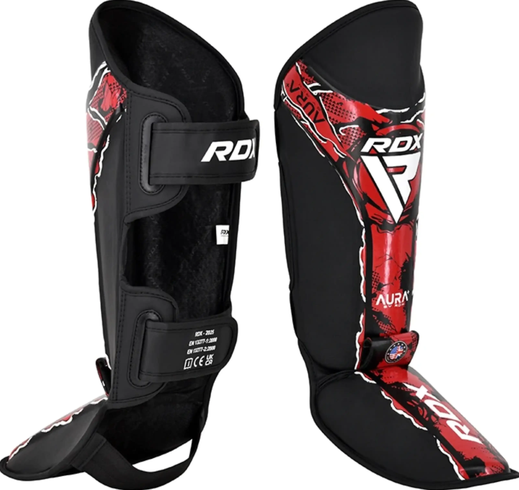 RDX F17 Aura Shin Guards, Red and Black